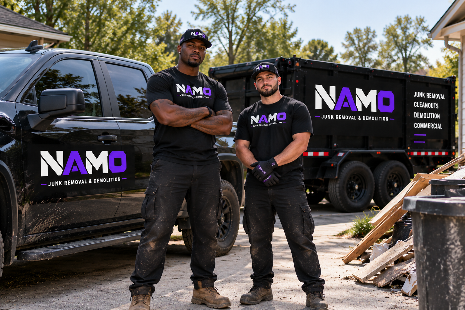 NAMO crew with branded truck and trailer